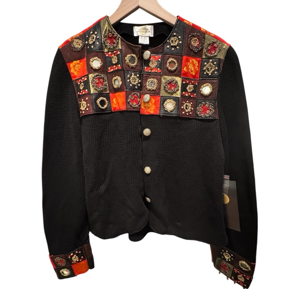 Sandy Starkman NWT VTG Black Blazer Sweater with Red and Gold Embellishments